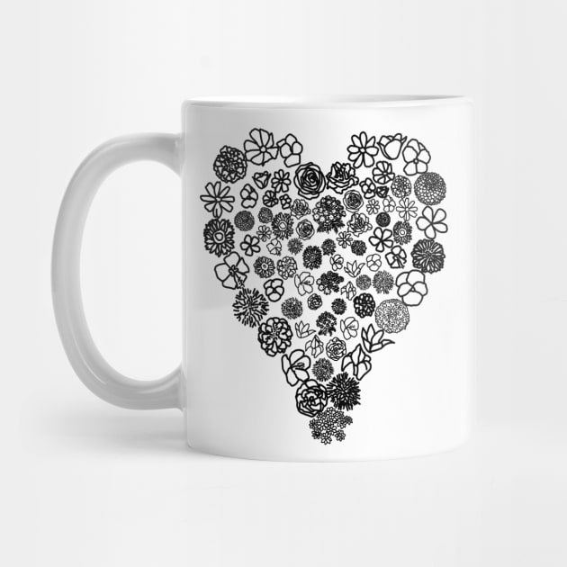 Black and White Floral Heart of Flowers Mothers Day by ellenhenryart